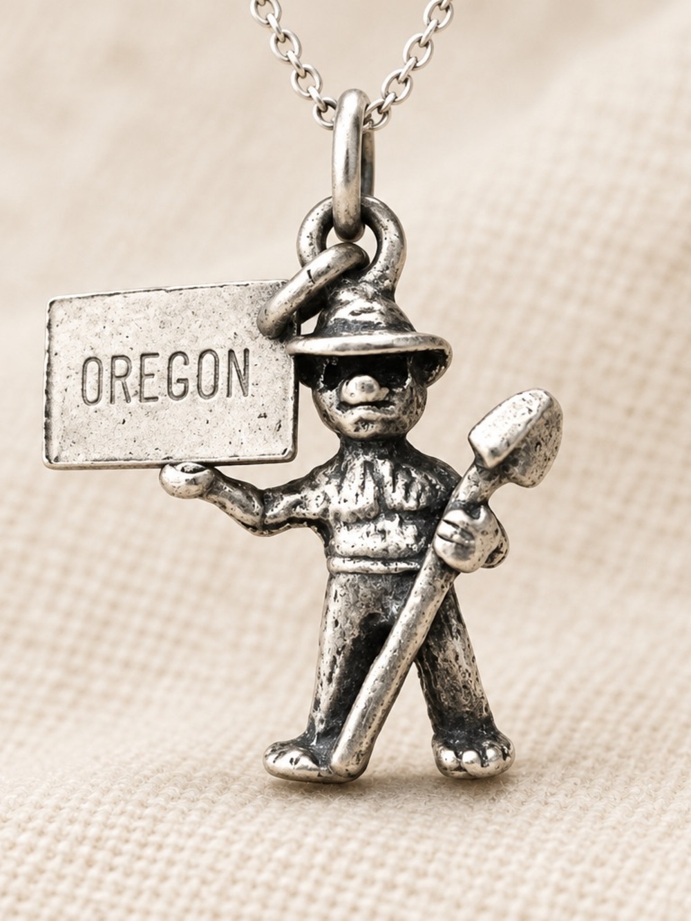 Vintage Sterling Silver Oregon Miner Charm Necklace